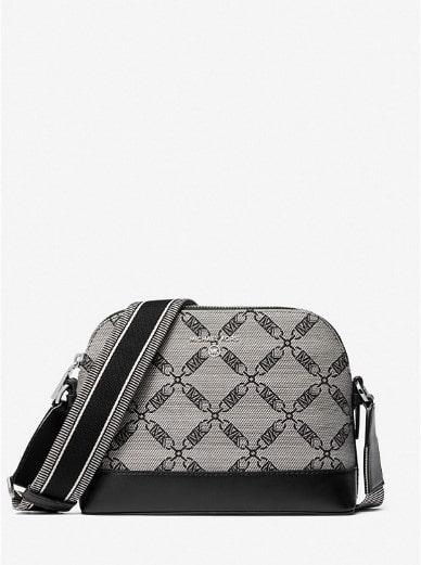 Gigi Small Metallic Empire Logo Jacquard Messenger Bag