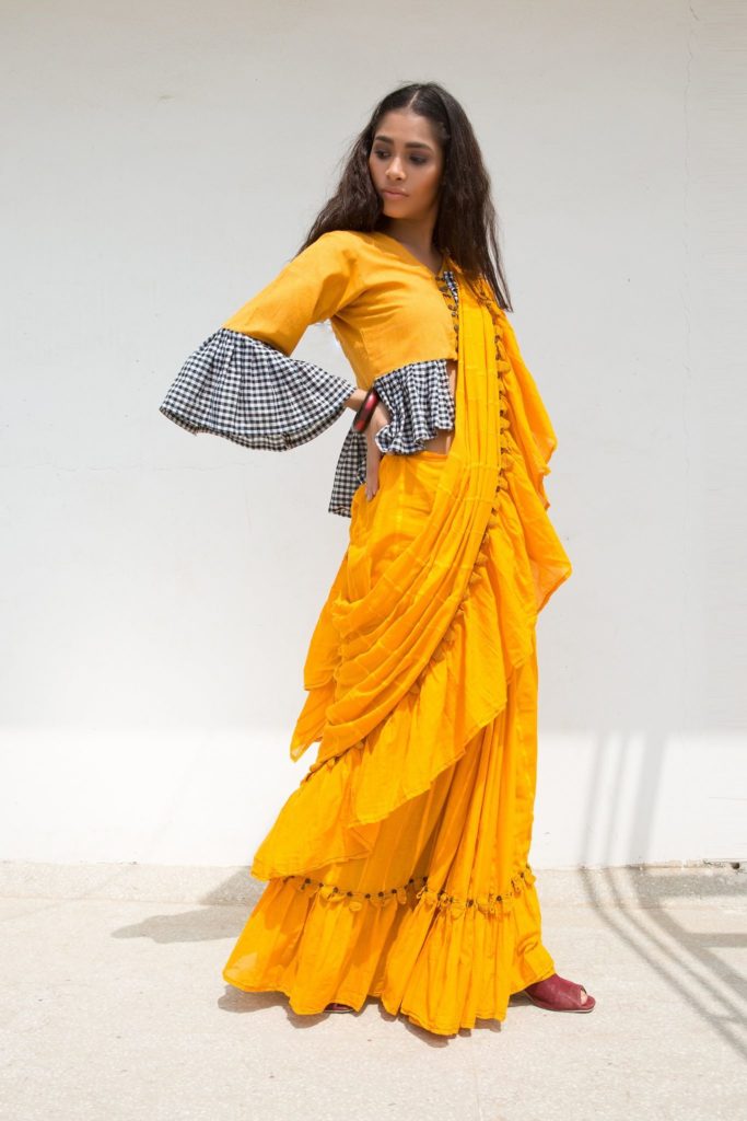 Julley Handloom Cotton Yellow Saree by PeeliDori, INR 13,500