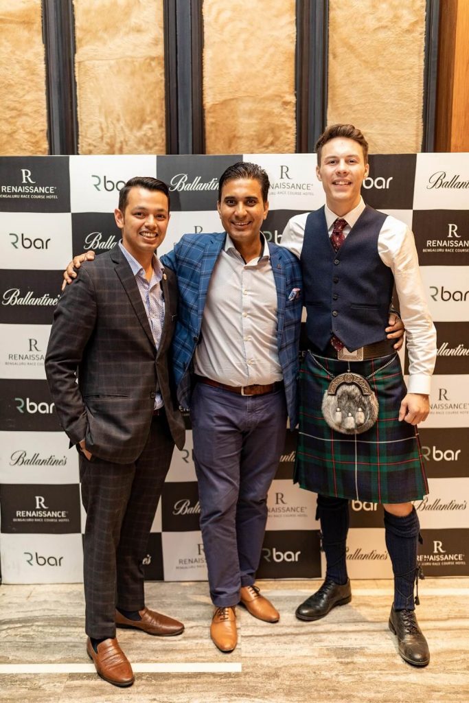 From L to R _Nilotpal Bar Manager at R Bar_Mr Rohit _Operation Manager at Renaissance Bengaluru _and Alan Ironside, Brand Ambassador Ballantine's