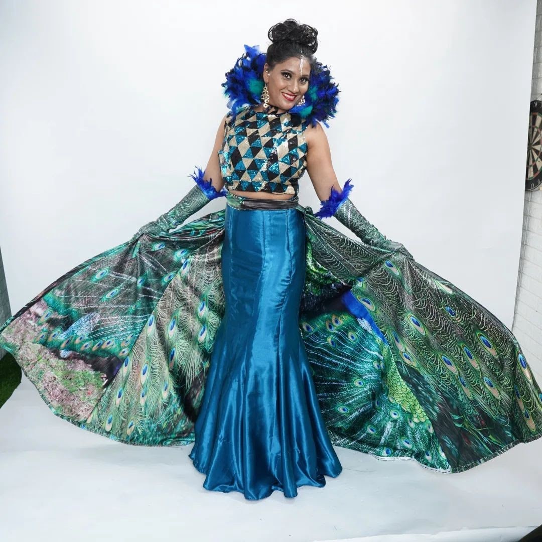 PEACOCK Inspired Featherless Costume — National Costume India at the United Nations Pageant - Bold Outline : India's leading Online Lifestyle, Fashion & Travel Magazine.
